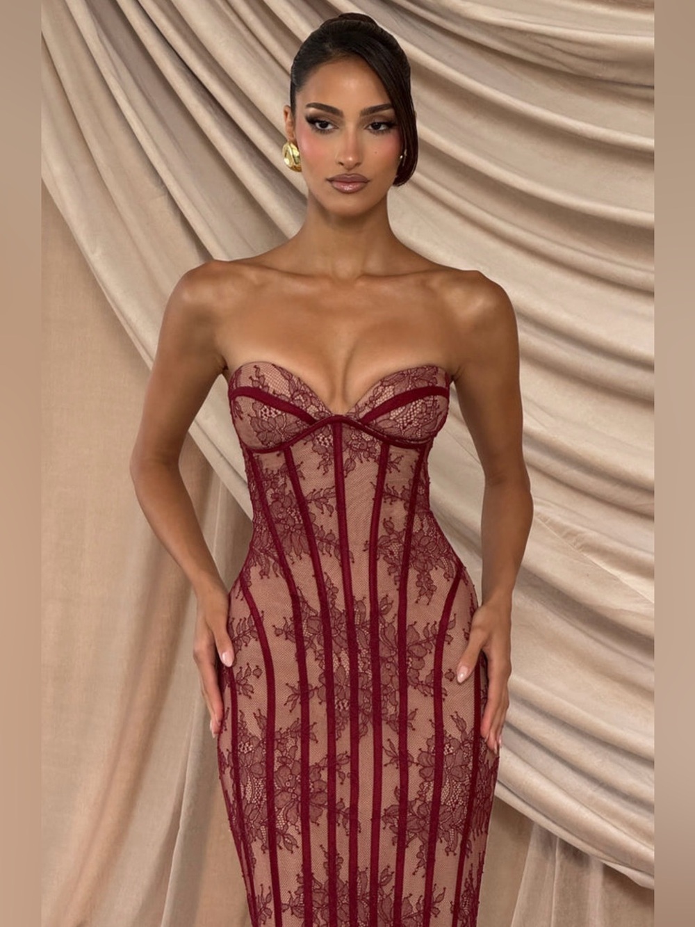 Babyboo Sian Burgundy Floral Lace Corset Maxi Dress | Size S | Worn Once - Picture 8 of 16